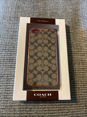 Coach Brown Monogram iPhone 5 Case with Red Trim NWT